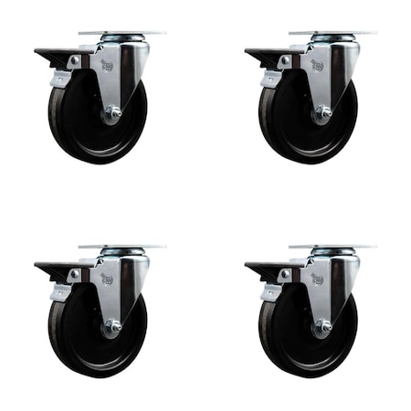 Service Caster 5'' Phenolic Wheel Swivel Top Plate Caster Set with Posi Brake, 4PK SCC-20S514-PHR-PLB-4